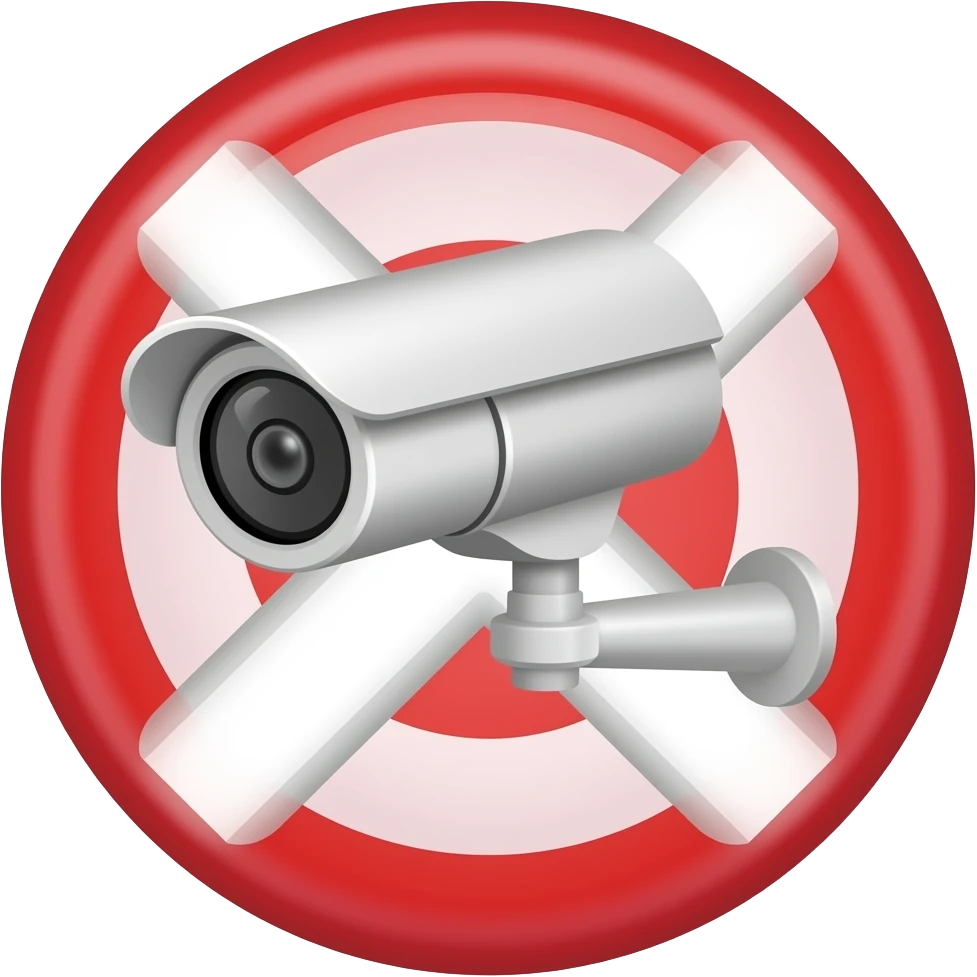 Red filled circle with white X and arrow end points on the X. CCTV in the centre emoji