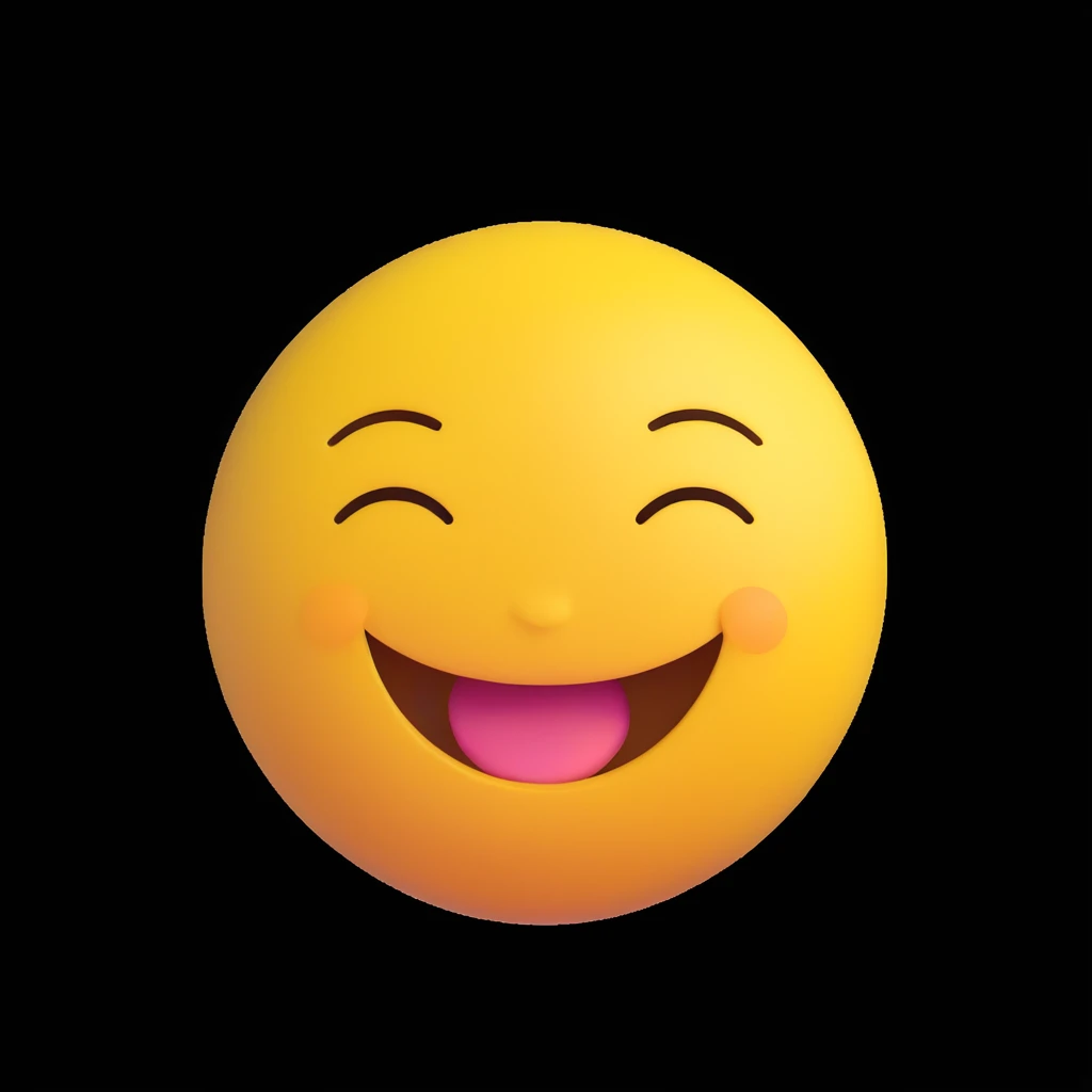 3D rendered emoji of a classic yellow smiley face, showing laughter and joy, high quality photorealistic, smooth shading, intricate details, bright colors, clean background emoji