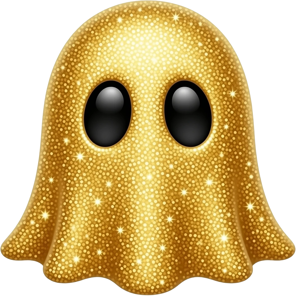 Kawaii solid gold with sparkles ghost black eyes emoji