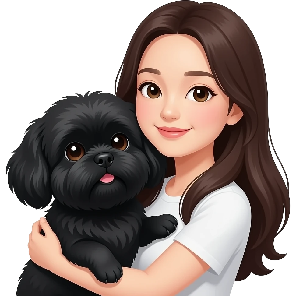 Black shih tzu dog with Korean long hair woman hugging emoji