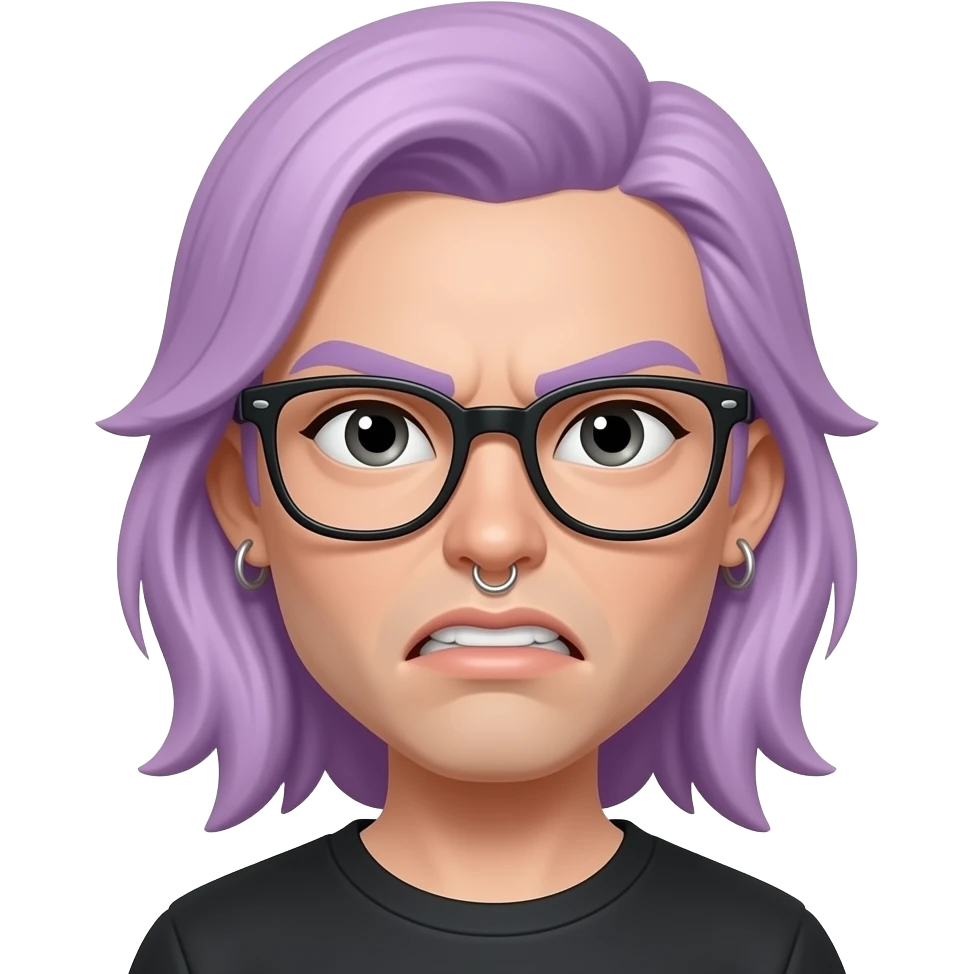 Angry with a septum ring earrings glasses and purple hair emoji