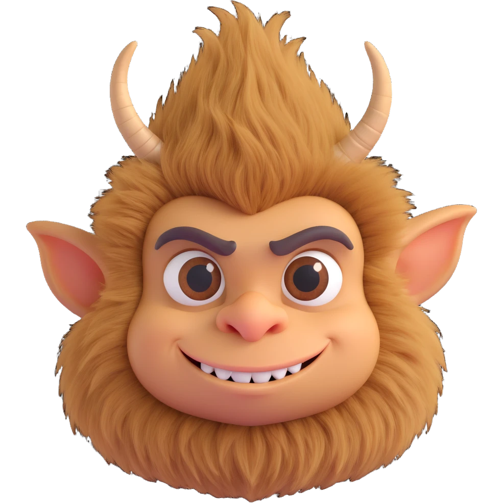 tan furry troll, 3d style, bushy eyebrows, small horns emoji