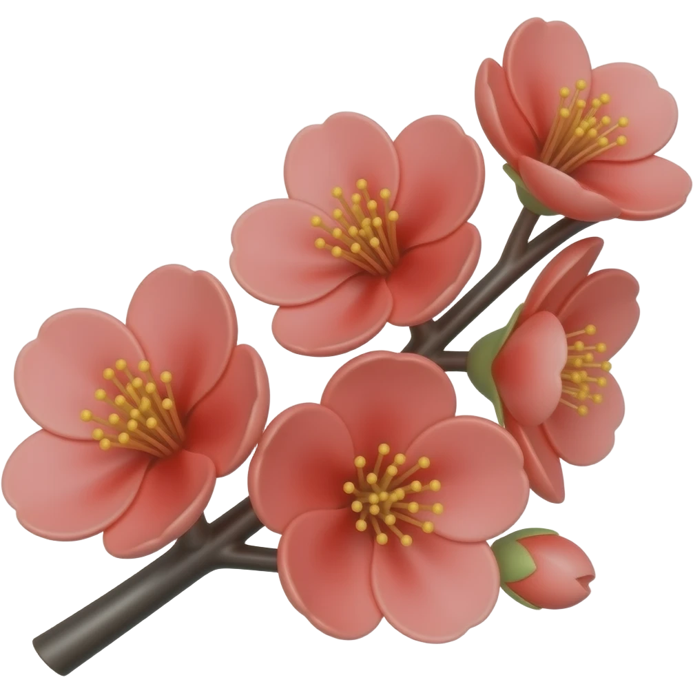 Red color 3D Render iPhone emoji png of red cherry blossom flowers on black branches emoji