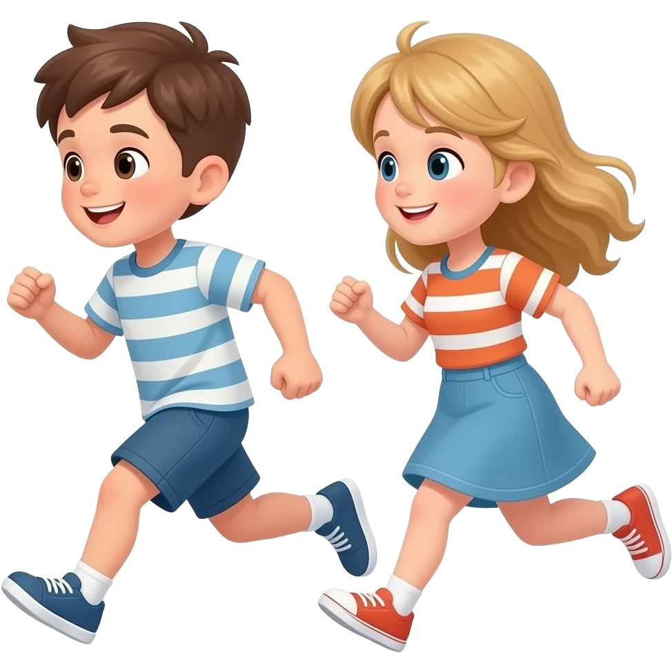 chico i chica corriendo, el chico castanyo i con pelo corto y la chica pelo suelto y un poco rubia son hermanos emoji