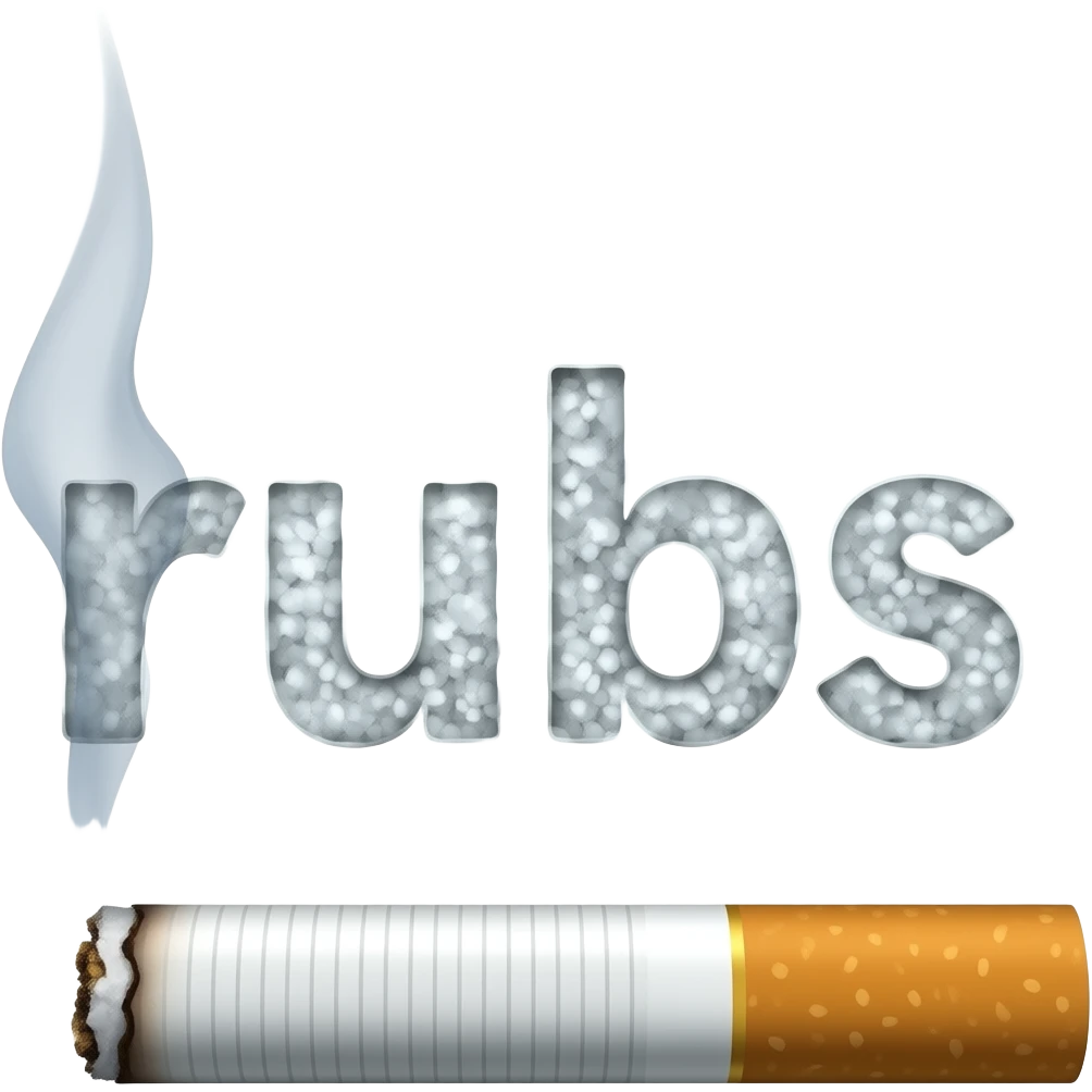 a cigarrete with smoke spelling out rubs emoji