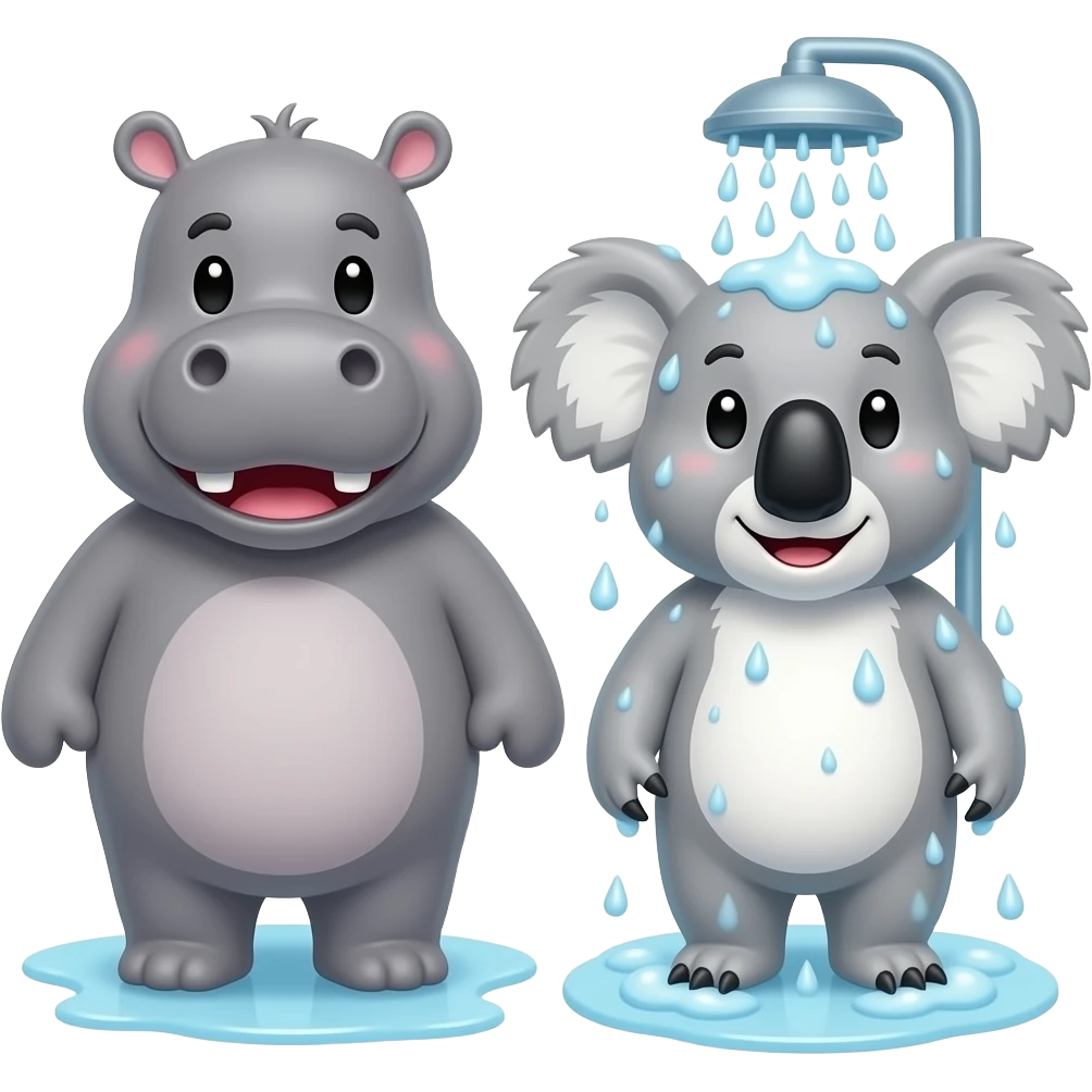 hippo and koala in shower together happy emoji