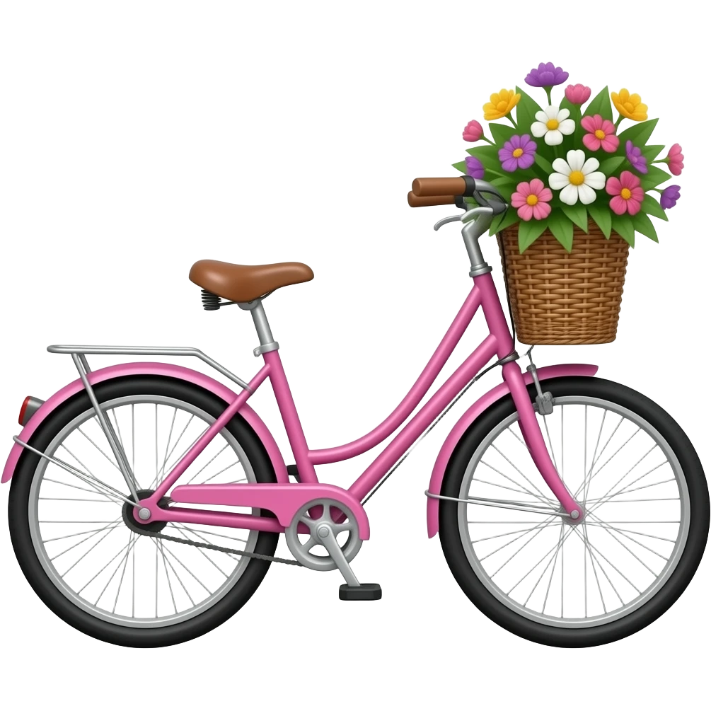 Pink bicycle with basket with flowers emoji
