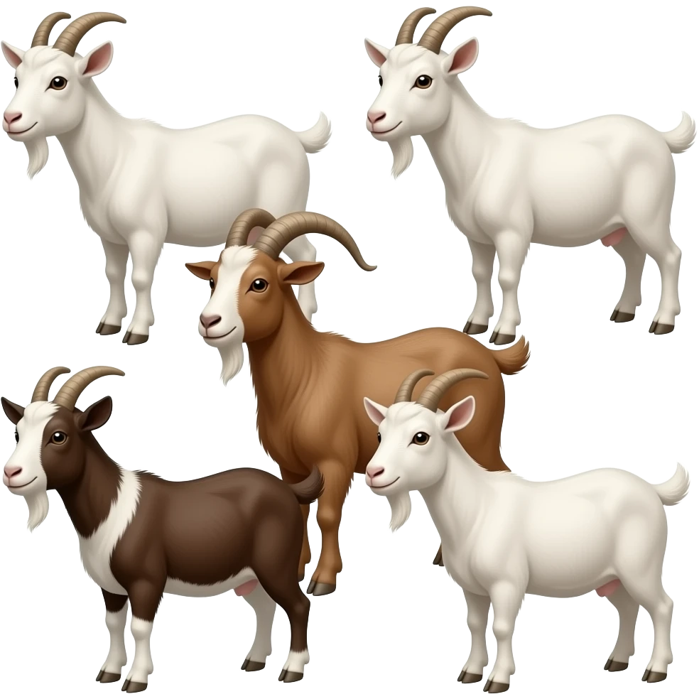 Hazme seis cabras de colores blancos y marrones. Tienen que estar las siete juntas. emoji