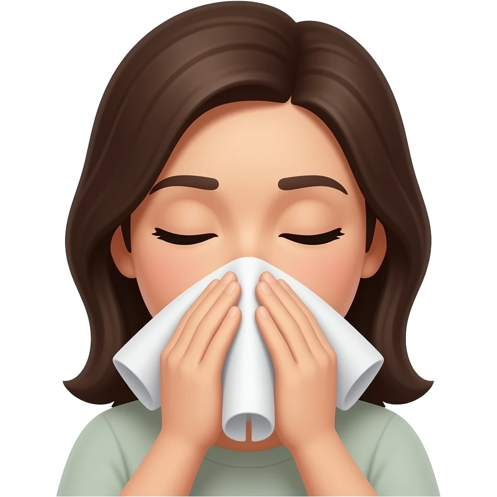 female blowing stuffy nose emoji