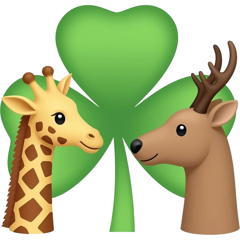 Einfacher Giraffenkopf und Elchkopf schauen sich an und vierblättriger Glückskee emoji