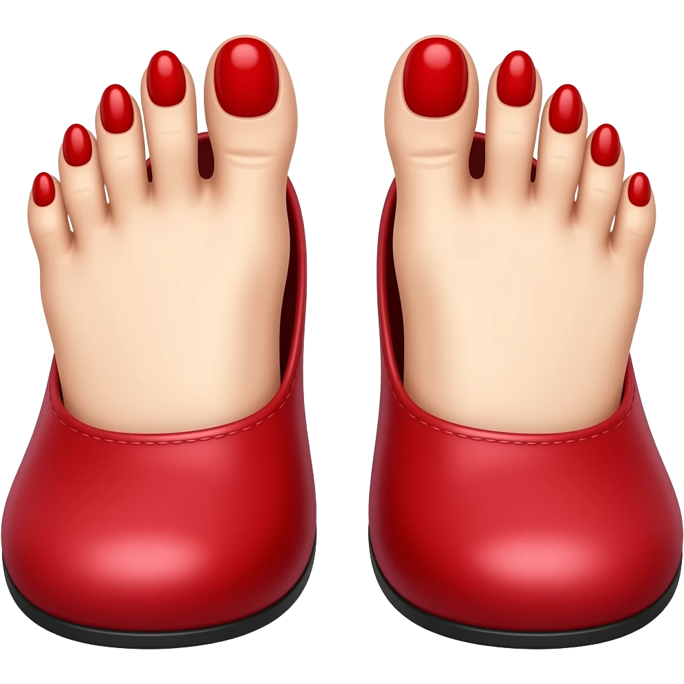White feet with red long toenails sticking  out of clown shoes emoji