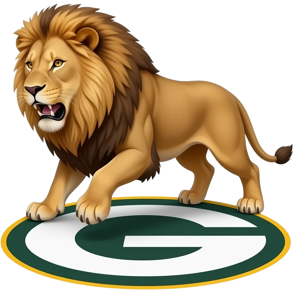 Lion stomping on a Green Bay Packer lying on the ground emoji