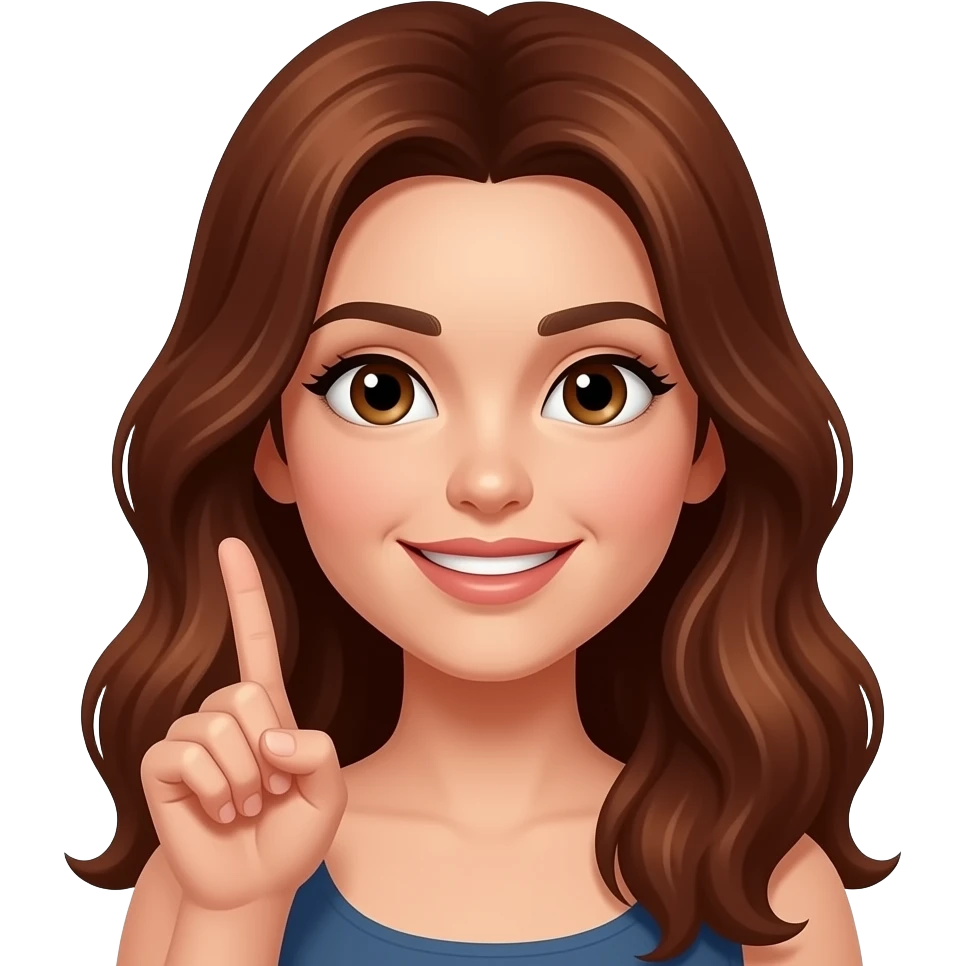 dark copper longer hair, brown eyed female doing the move “periodt.” with her finger emoji