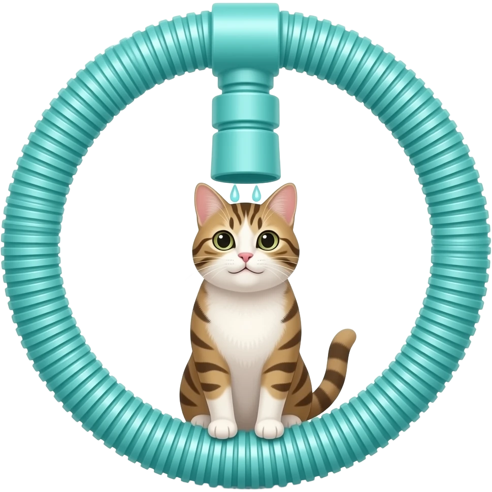 Cat getting sucked up in a very long #B8FFFF vacuum plastic hose tube emoji