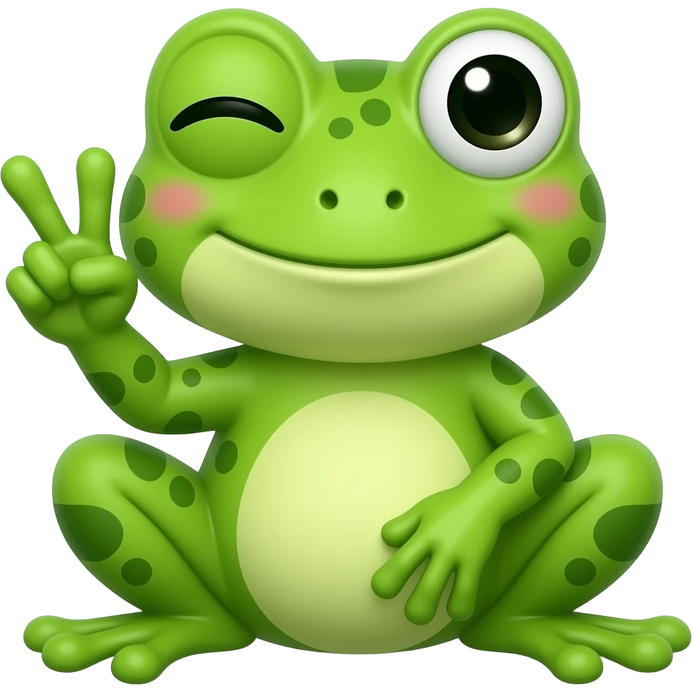 kawaii frog winking and holding up the peace sign emoji