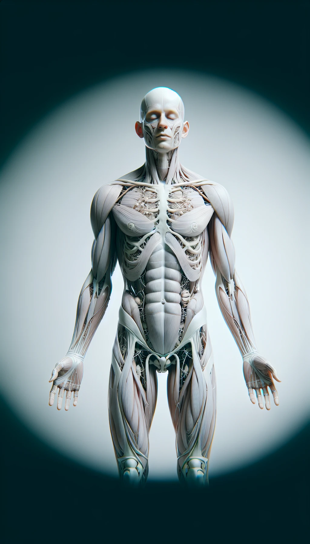 corpo umano anatomico a corpo intero con ginocchia visibili, con occhi chiusi sereno e in perfetta salute , isolato su sfondo bianco, iperrealistico 4k emoji