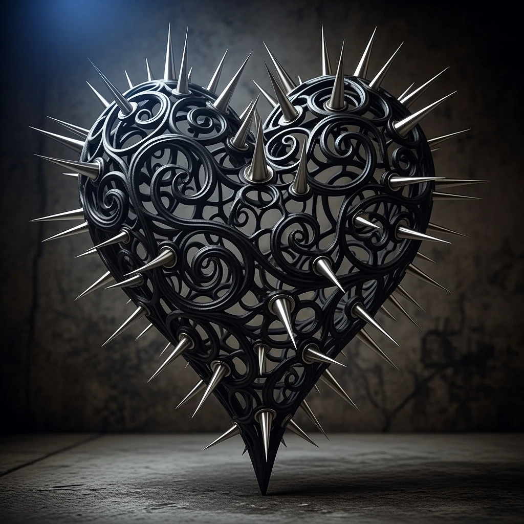 gothic heart with silver spikes emoji