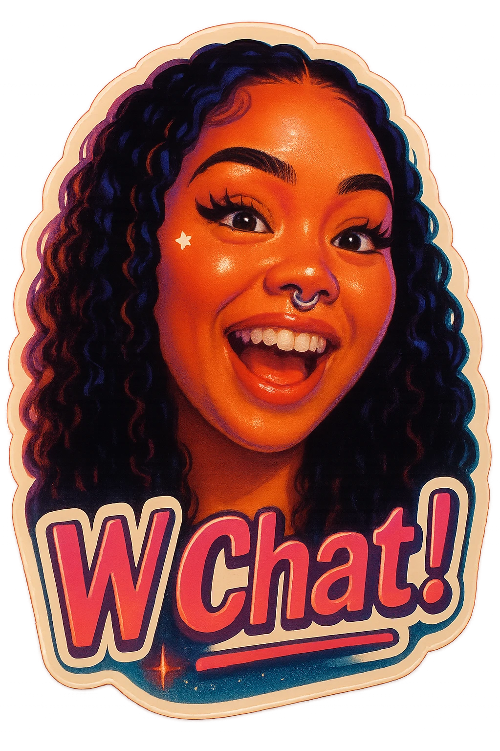 excited 
add the words W Chat!  in pink  emoji