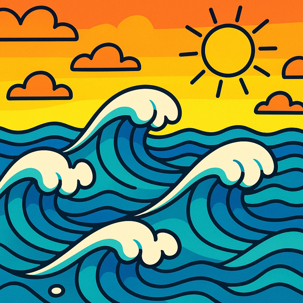 stylized sea with waves, vibrant cartoon style emoji