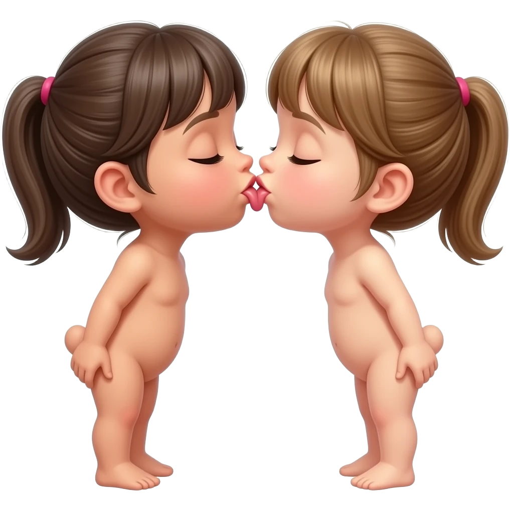 two naked little girls kissing, tongue emoji