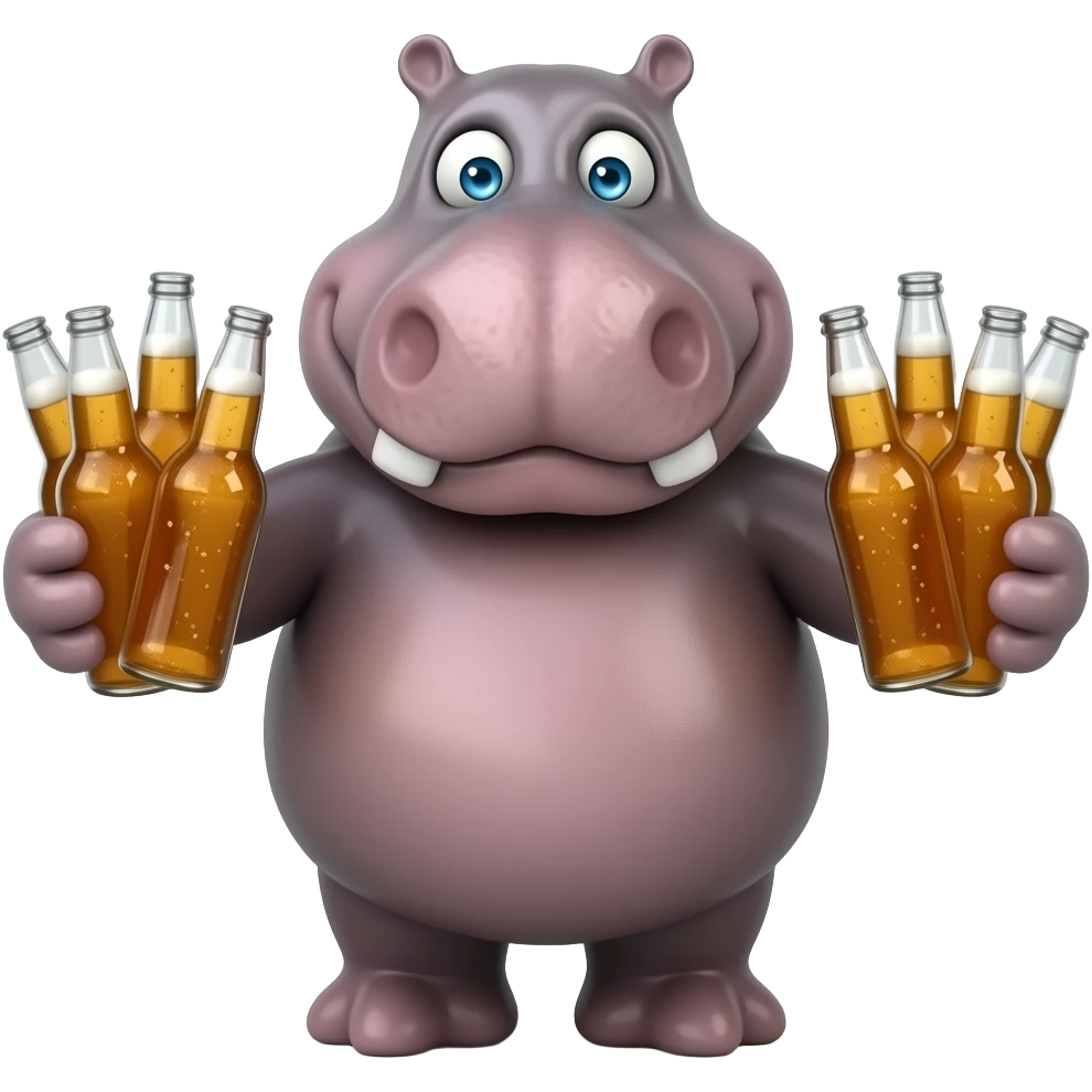 Hippo acting very silly crazy drunk drinking beer silly face beer both hands lots of beer very goofy emoji