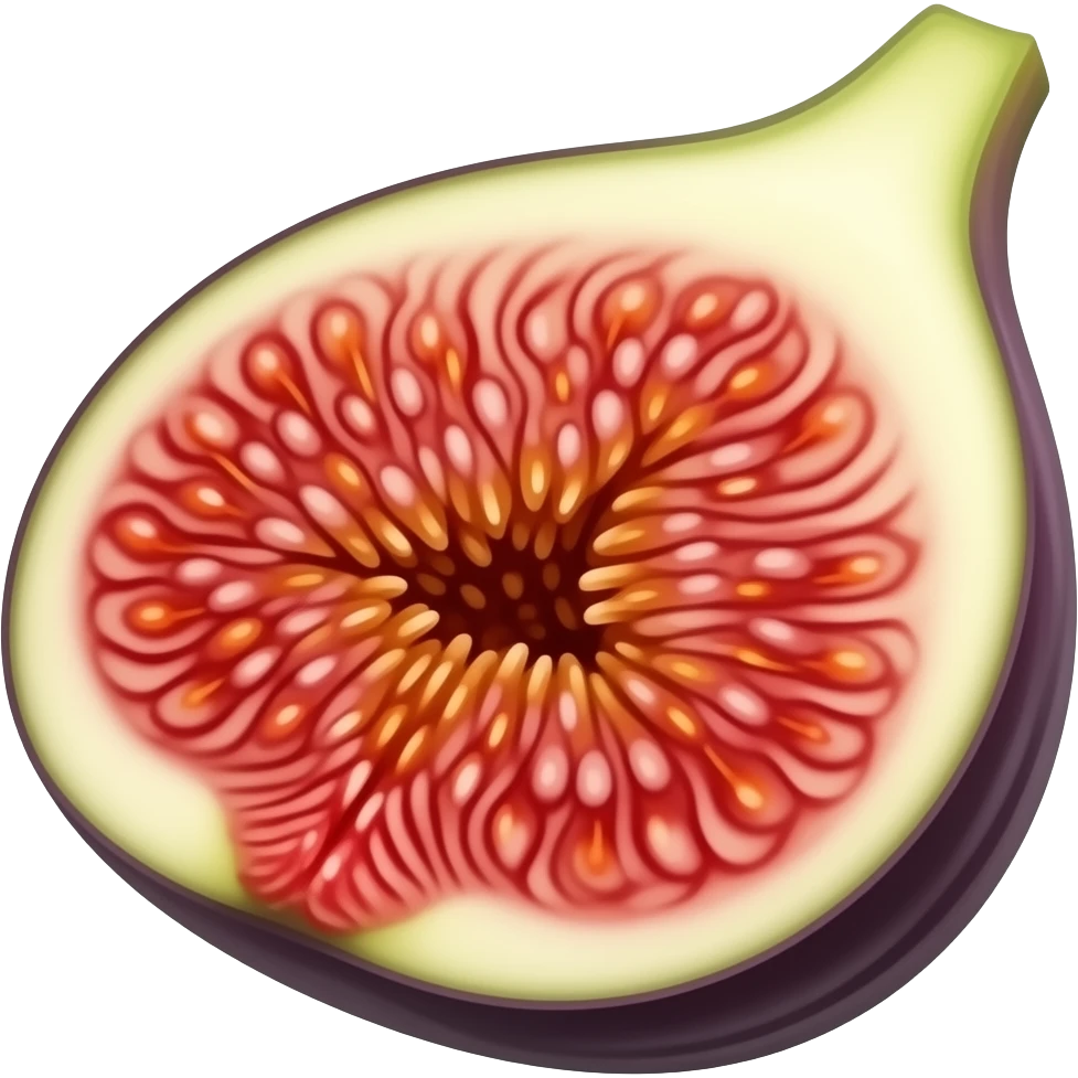 Show a fig its cut open only 1 half is  show it facing the cieling partly and facing screen partly emoji