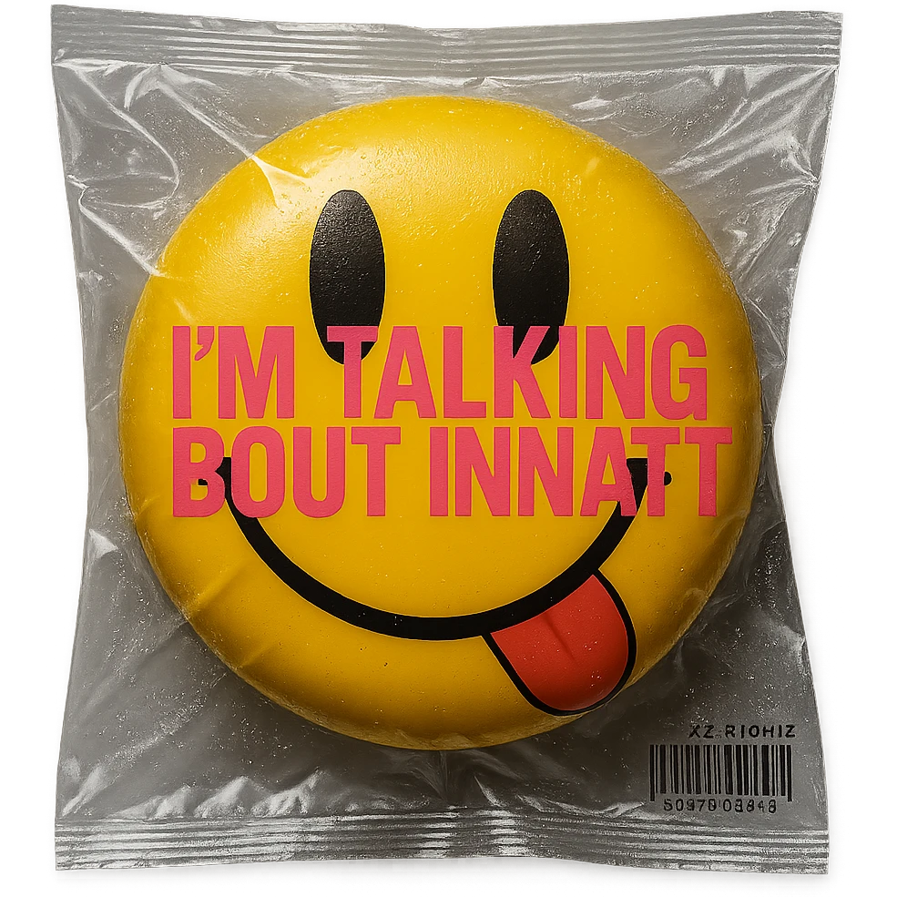 smiling with tongue sticking out
add the words  I’m talking bout innatt in pink emoji