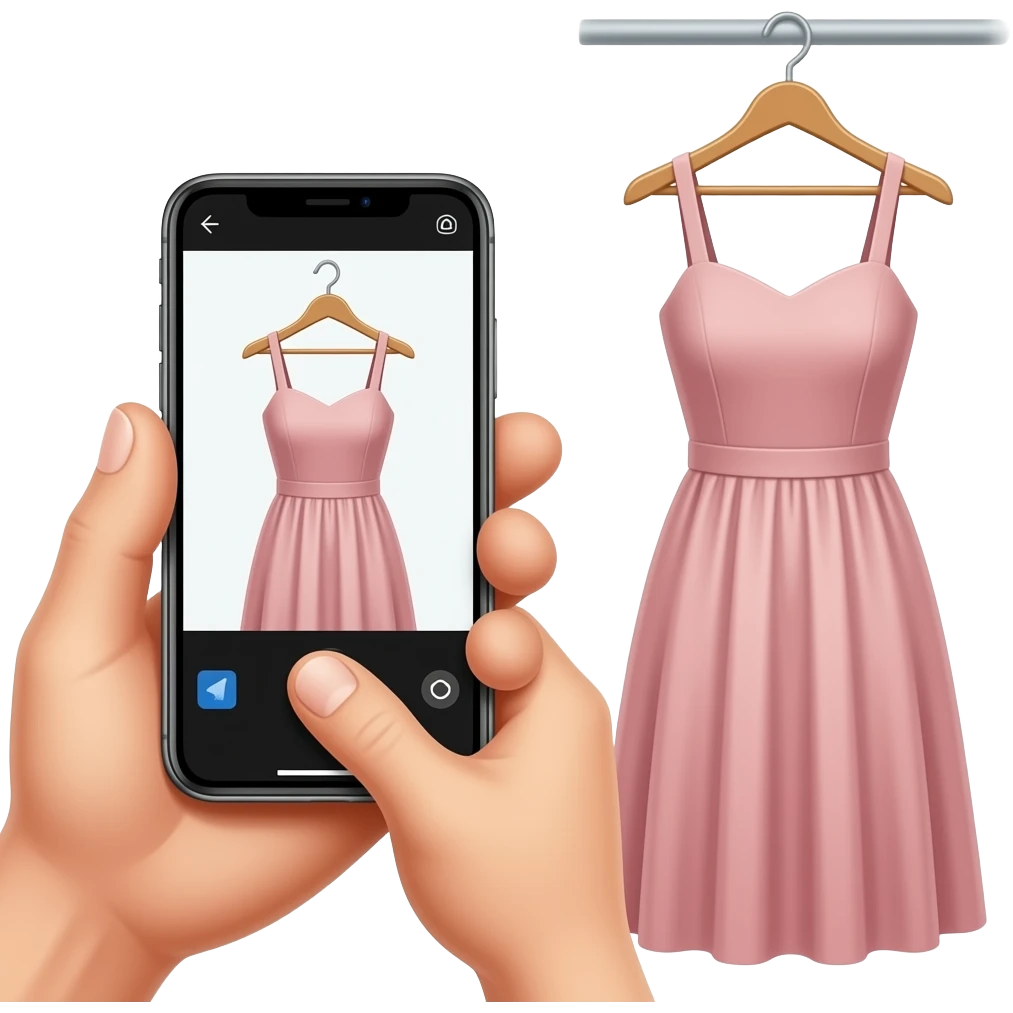 hand taking photo with her iphone to a hanging dress emoji