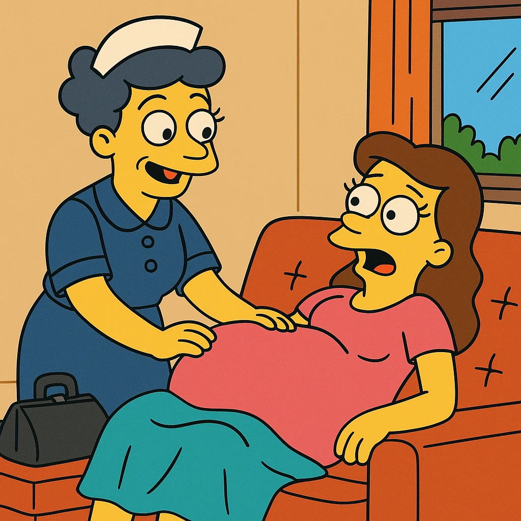 A midwife from the 1920s taking care of a pregnant woman in her own home emoji