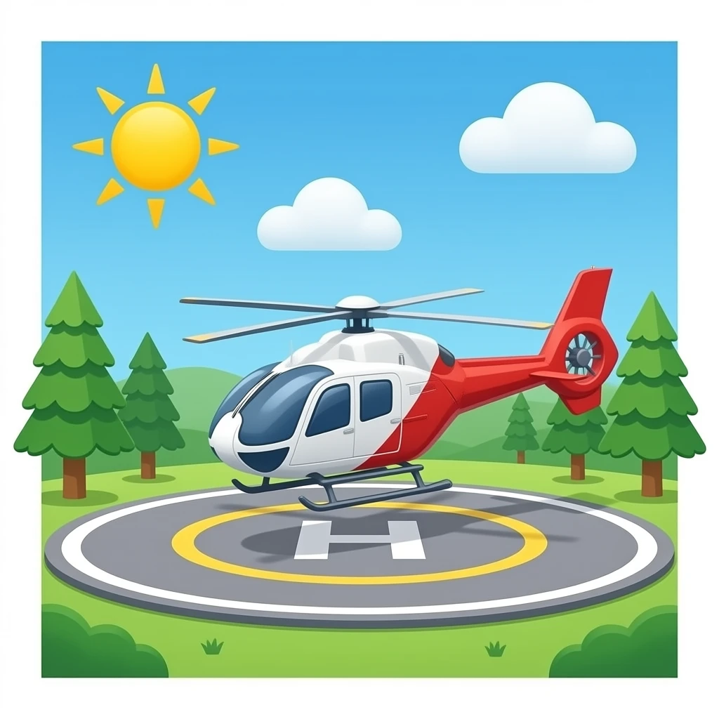 heliport with 'H' on pad and helicopter emoji