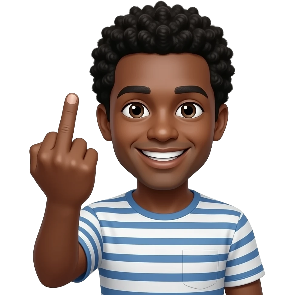 Black emoji Man with Afro middle finger smiling emoji