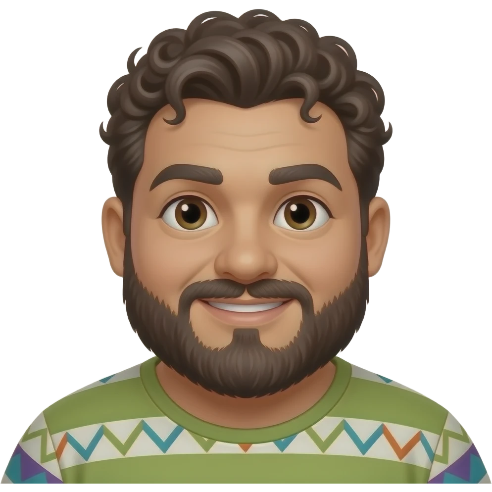 Fat Mexican guy with a disconnect beard and curly hair emoji