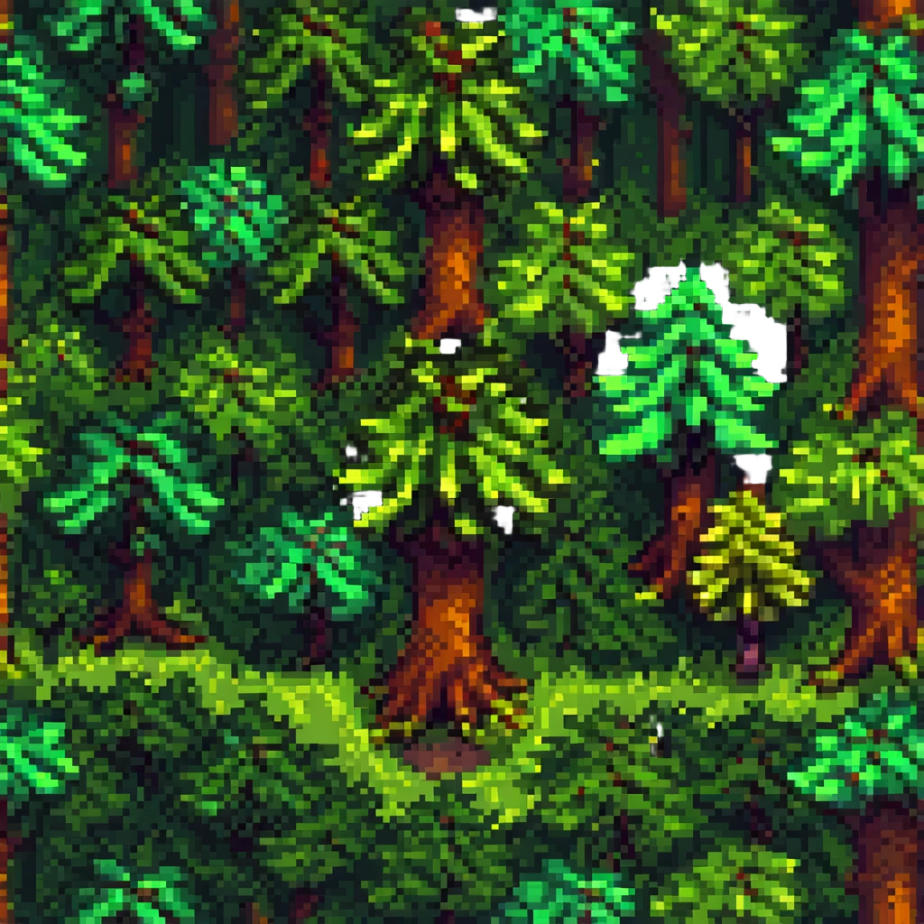 Add a pixel art forest background behind the bioluminescent mushroom. emoji