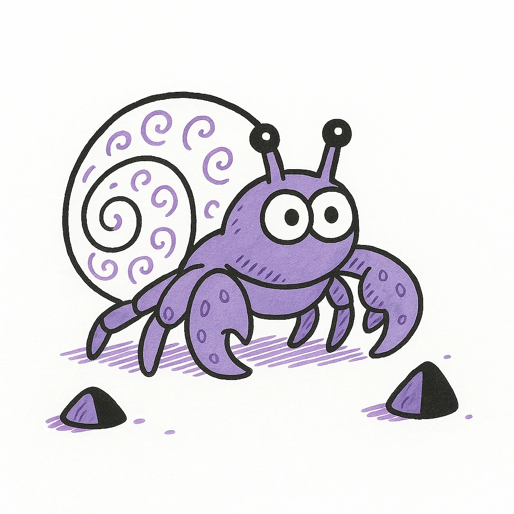 hermit crab should be light violet and the shell should be white, doodle style emoji