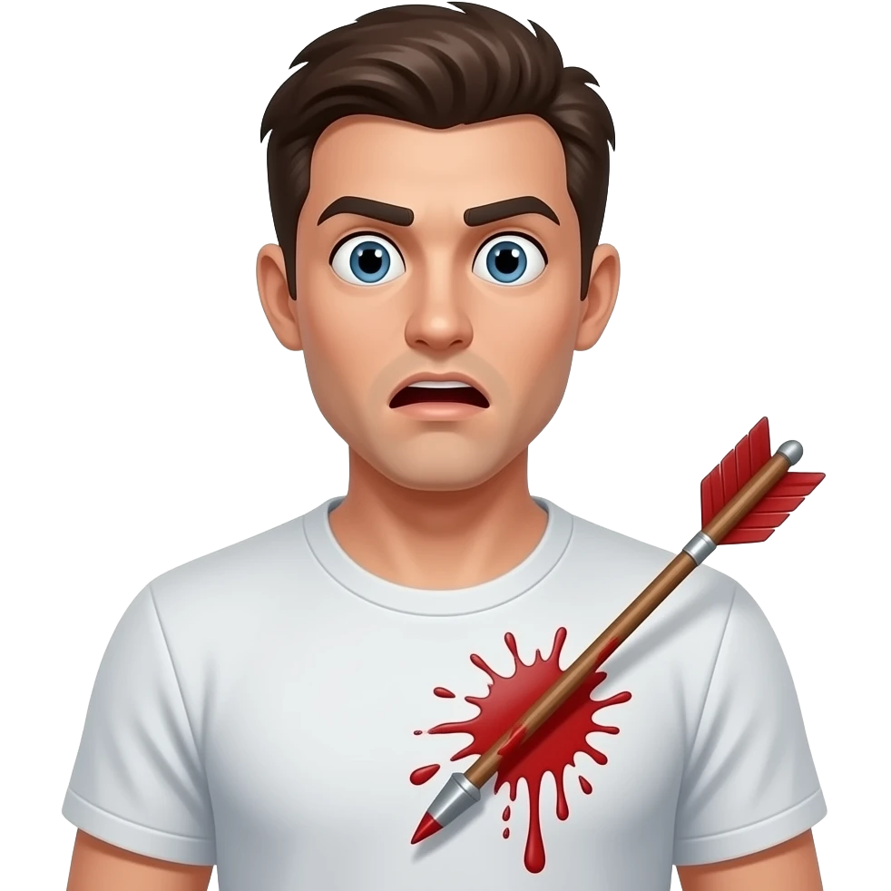 A person getting hit in the chest with an arrow, not graphic, no blood, old fashioned emoji style in yellow circles emoji