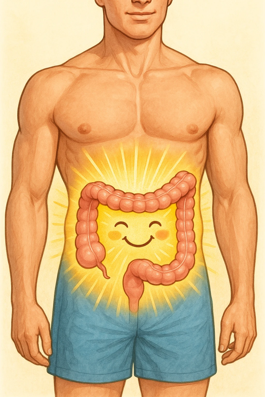 Intestino riequilibrato felice e in forma nel corpo di un uomo emoji