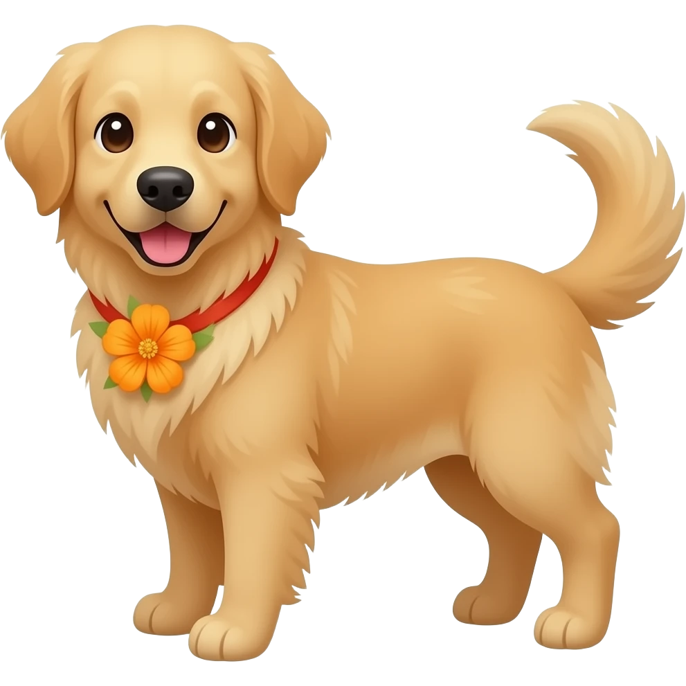 golden retreiver with a cute orange floral banadana emoji