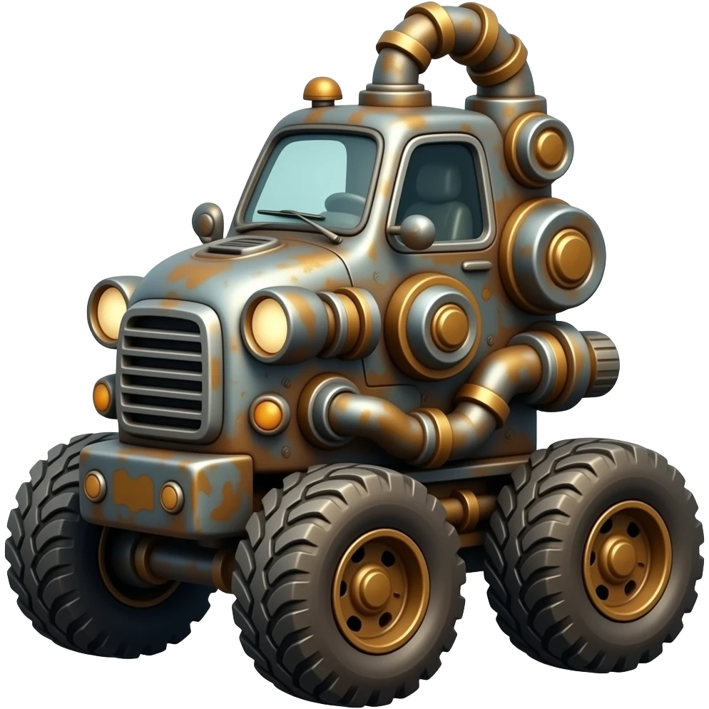 rusty complex machine on tires emoji