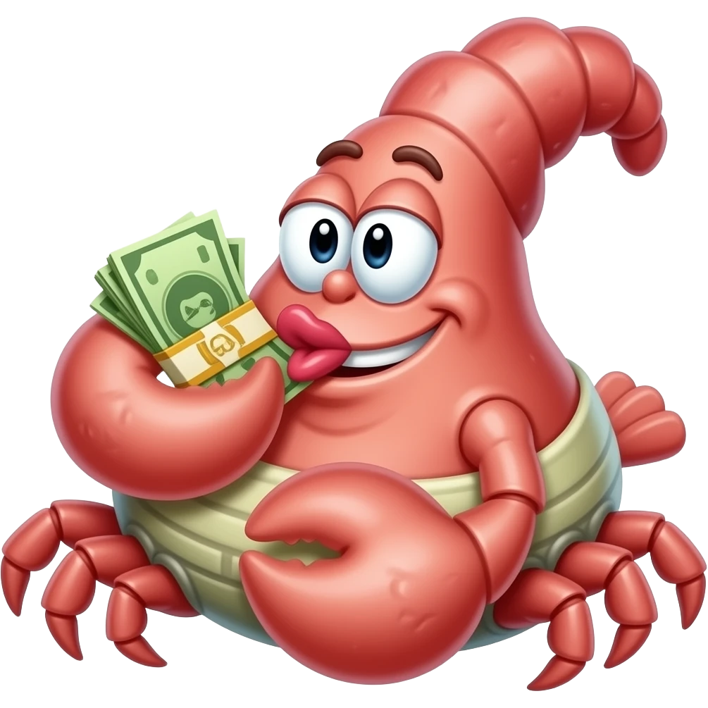 create a Mr Krabs emoji with him kissing money emoji