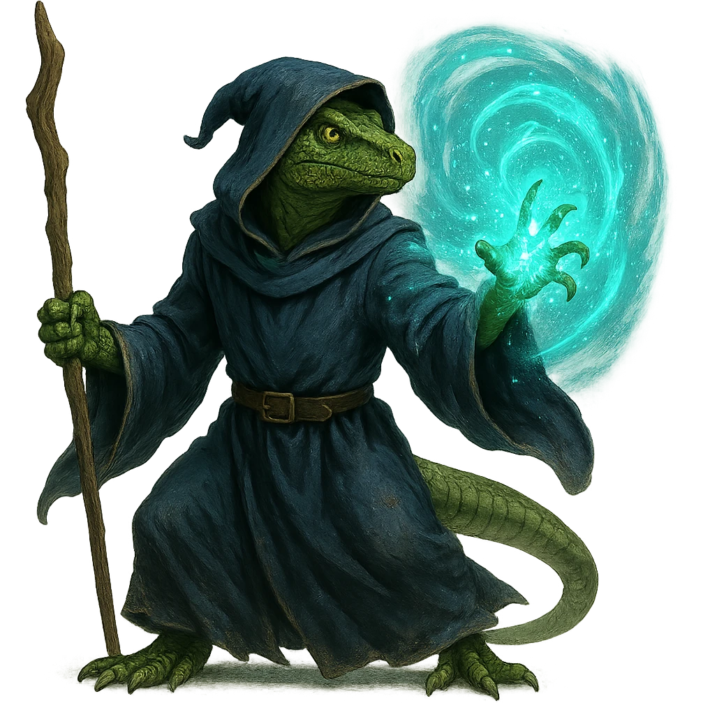 lizard man wizard, casting a spell, robe, mystical energy emoji