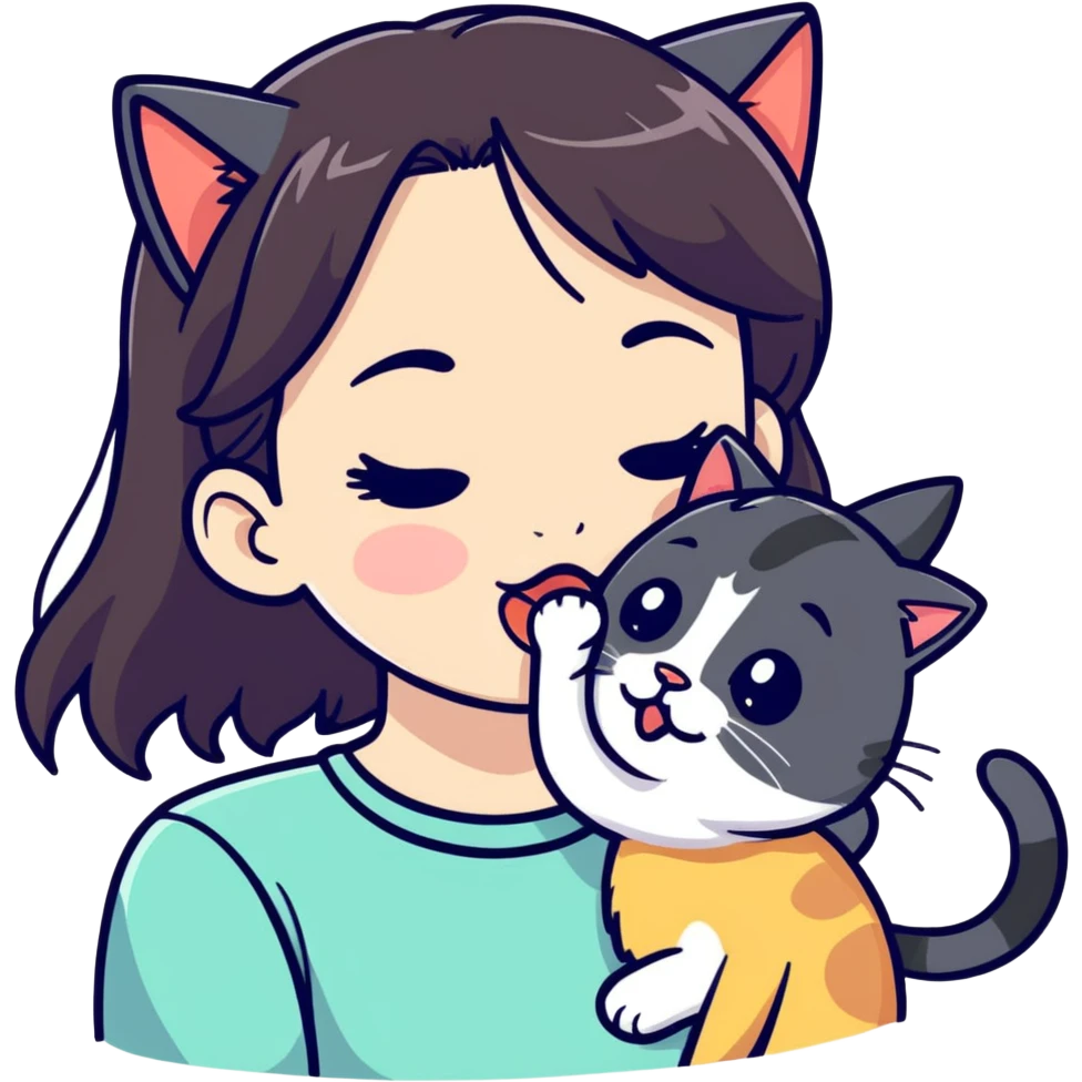 Girl licking a cat emoji