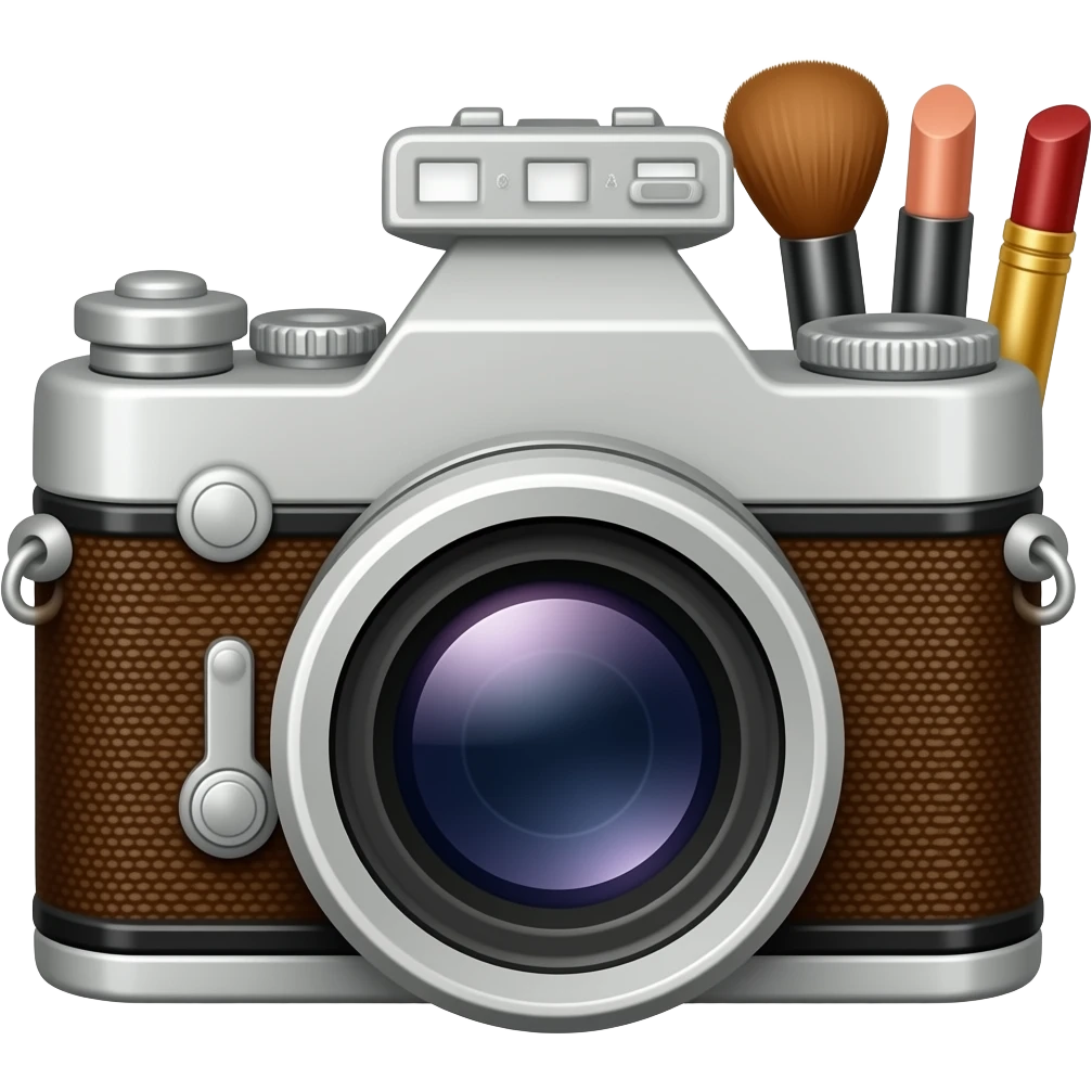make-up accessories with vintage camera obscura emoji