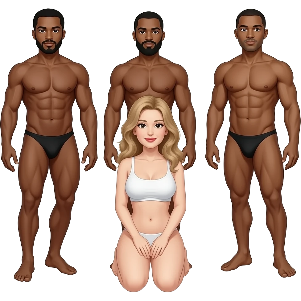 On Black men naked standing up in front of white bitch naked on knees emoji