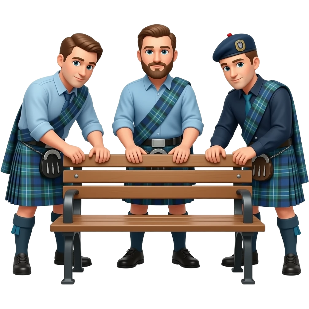 I want an emoji of three scottish man building a bench in a park emoji