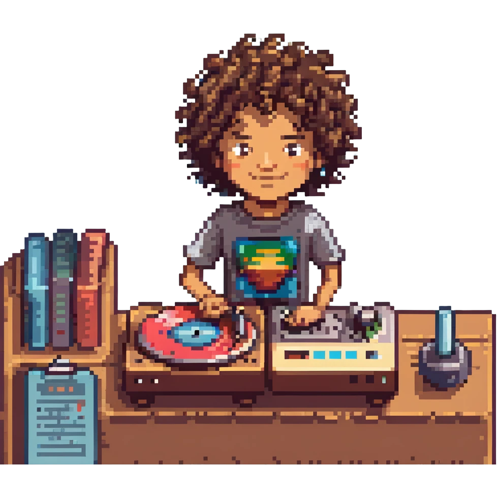 Curly-haired Mexican boy spinning records emoji
