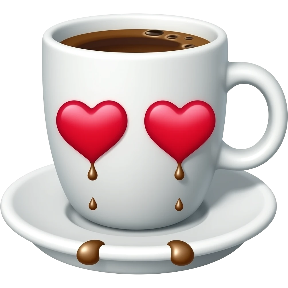 coffee cup animated  whith eyes of heart falling in love emoji