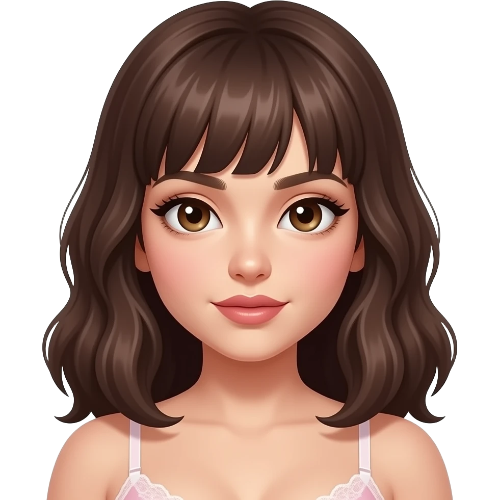 sexy, waist long hair, wearing lingerie, dark brown eyes and hair, big butt and slight big boobs and sexy figure but not fat and sexy pose emoji