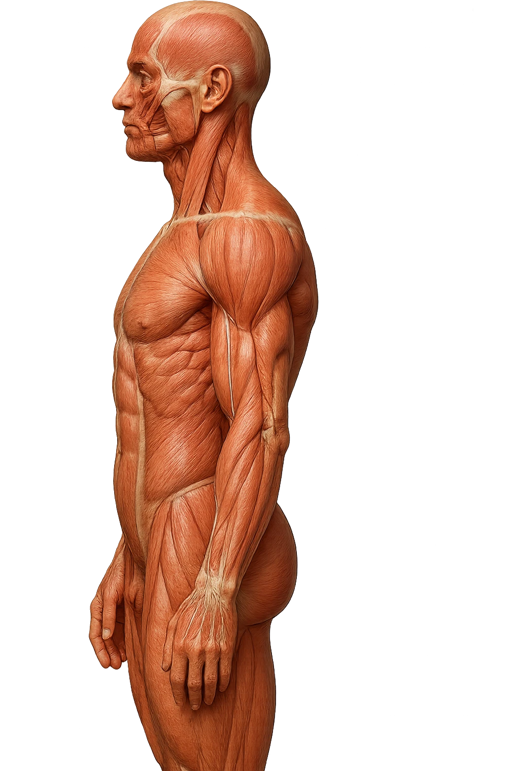 corpo umano anatomico di profilo realistico con schiena piatta, iperrealistico 4k emoji