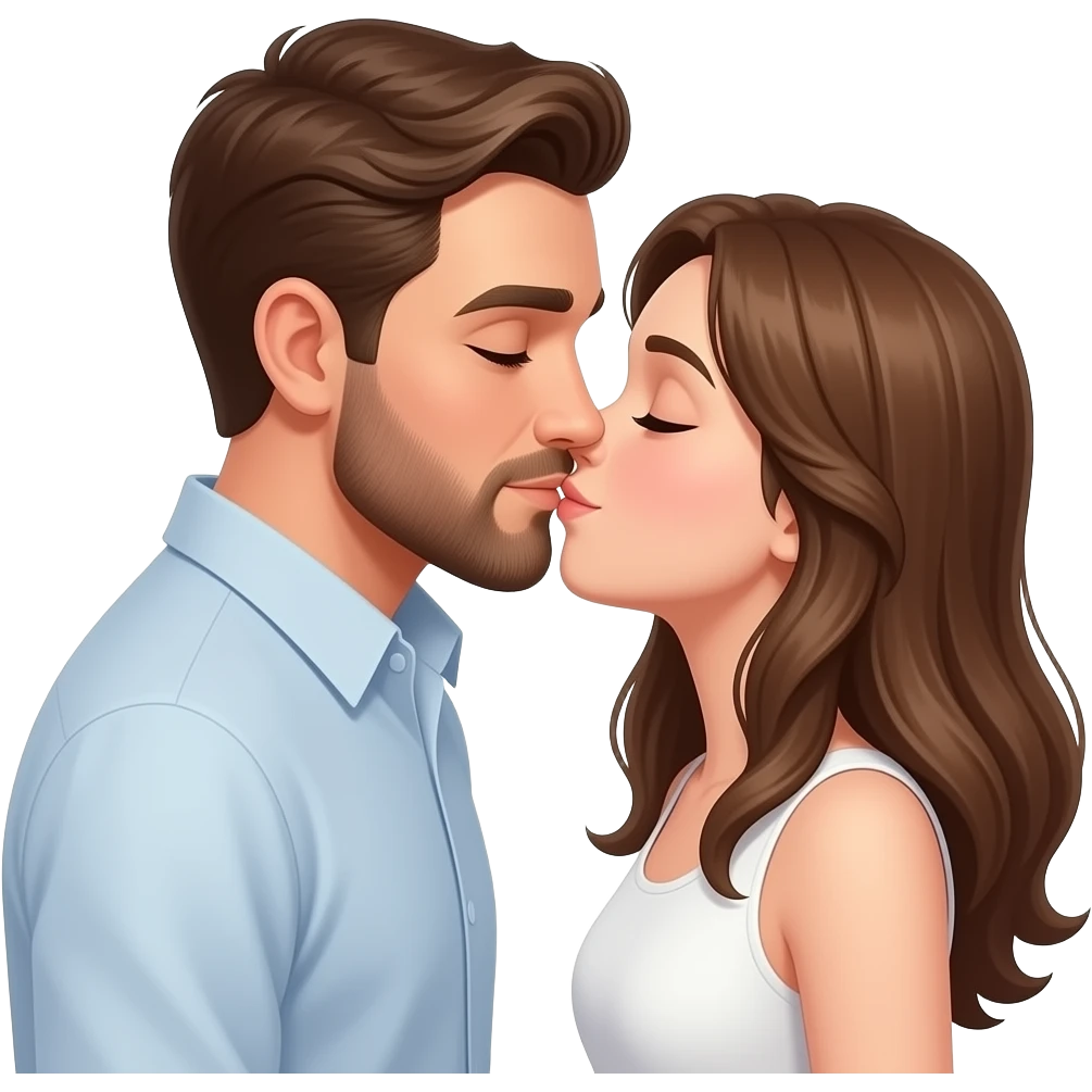 Realistic white man brown hair with beard kissing white girl brown hair emoji