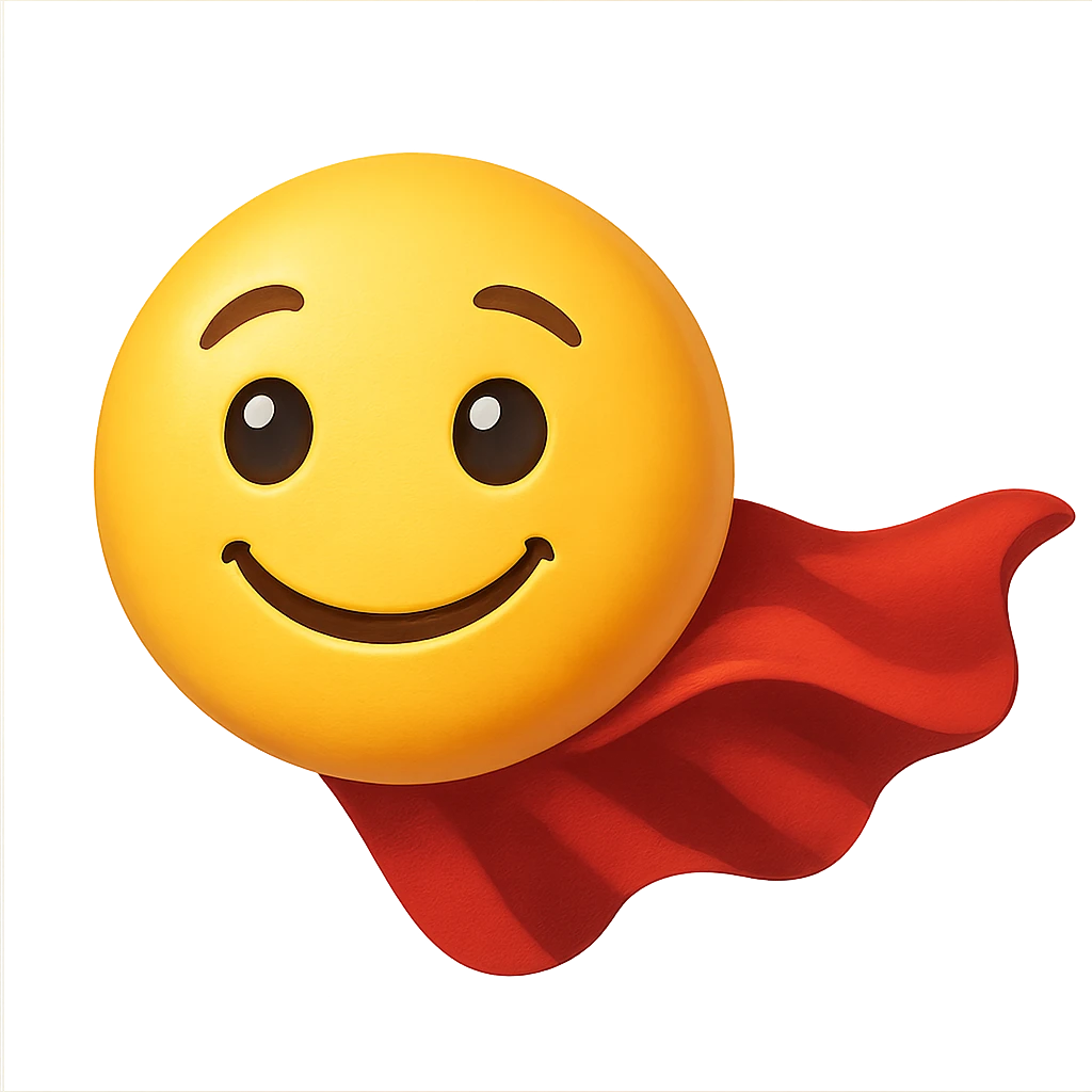 yellow face with red superhero cape emoji, digital illustration emoji